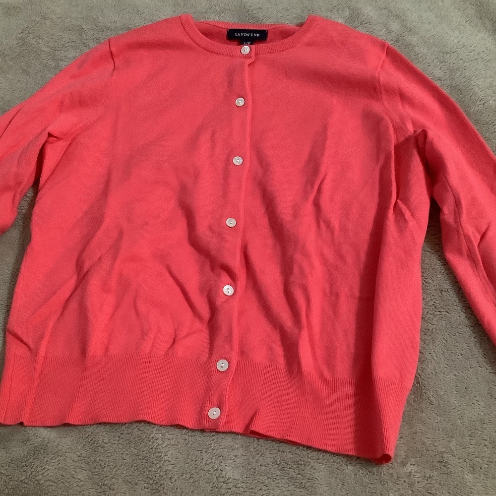 Lands End Coral Cardigan. Size Small Petite (6-8). NWOT